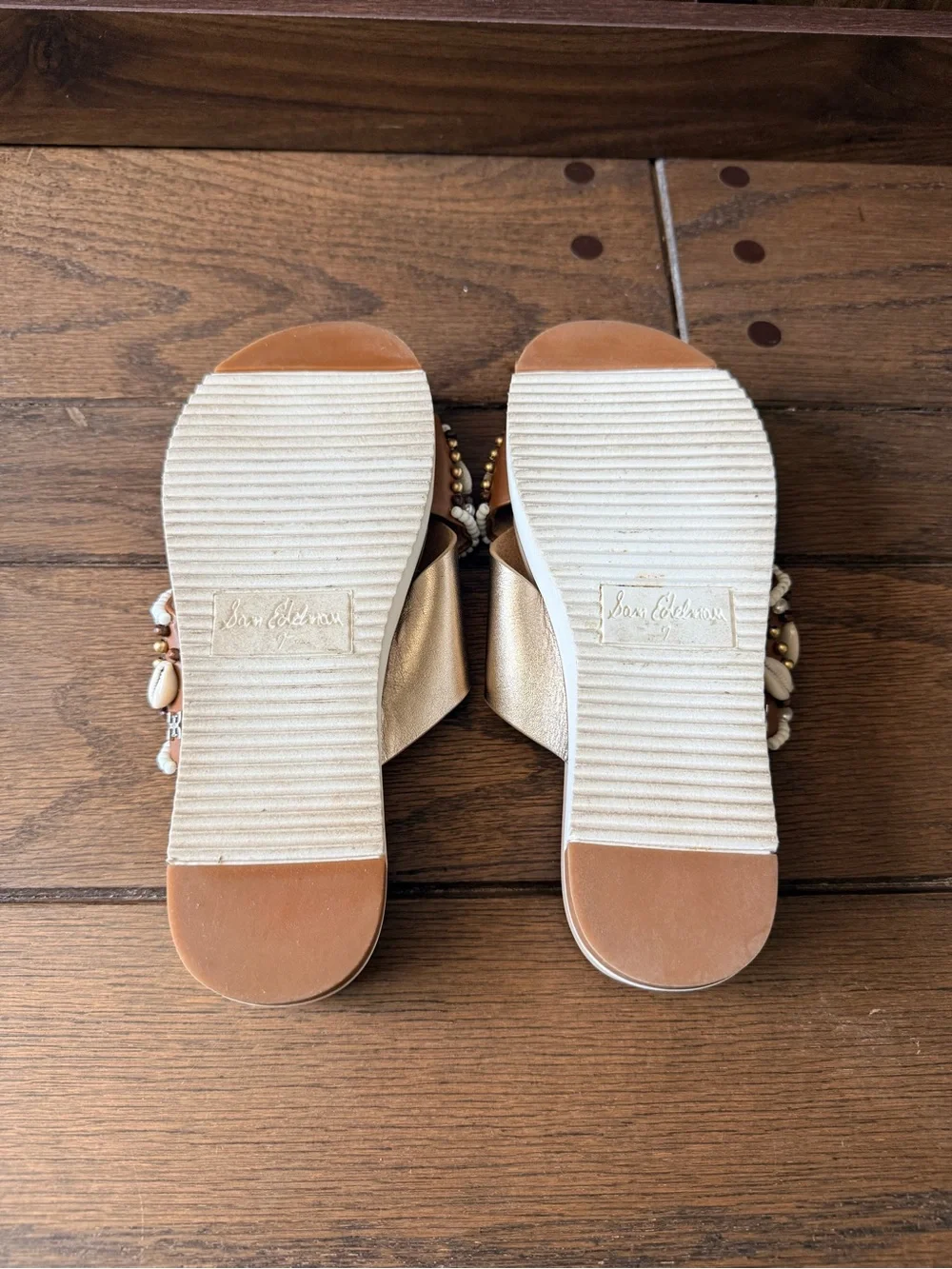 Sam Edelman Metallic Gold Beaded Cowrie Slide Sandals